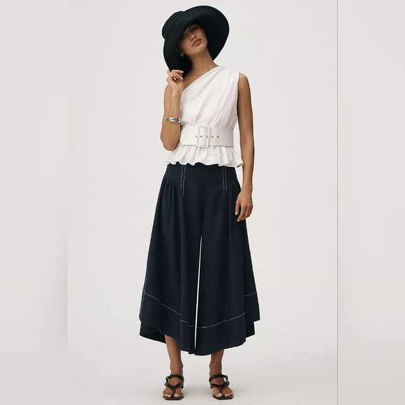 Anthropologie Anthropologie Linen Extended Waist Pants Navy Blue - Picture 2 of 8